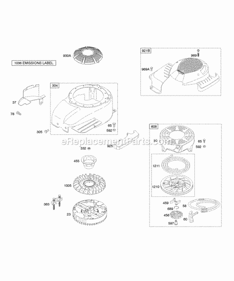 Blower HousingShrouds Flywheel Rewind Starter Diagram and Parts List for 12J602-0122-B1  Briggs and Stratton Engine